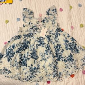 LoveShackFancy x Gap  Blue and Cream Floral Dress size 3 NWT